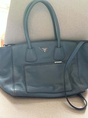 Prada Vitello Daino Front Pocket Wing Convertible Tote Bag in Blue (BN2795) - ,